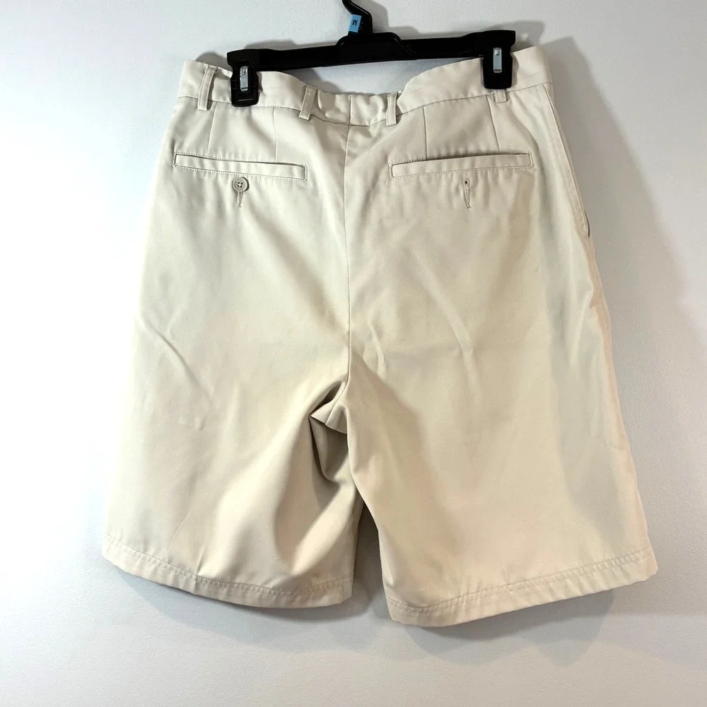 Pebble Beach Performance Golf Shorts Flat Front‎ Khaki Casual Athletic Beige-32